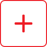 Red medical cross symbol inside a square border with rounded corners.