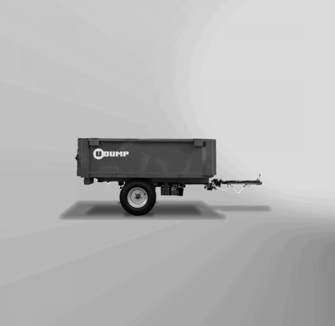 Side view of the ATV UTV Dump Trailer featuring a large, rectangular cargo box and a tow hitch, against a neutral background.